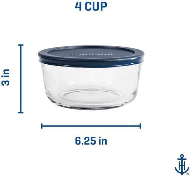 Alt view image 3 of 7 - (2 pack) Anchor Hocking Glass Food Storage Container with Lid, 4 Cup Round
