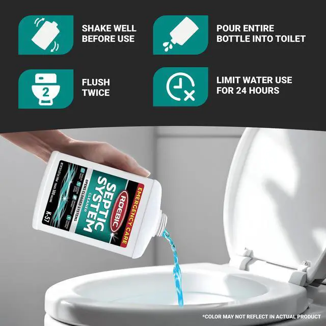 Alt view image 2 of 6 - Roebic K-57 Septic System Drain Cleaner, Liquid Septic Tank Pipe Clog Remover with Bacteria Enzymes, Safe for Bathroom Toilet, Treats 500 Gallons, 32 oz