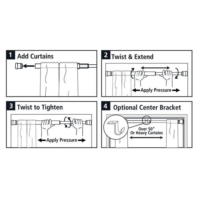 Alt view image 4 of 6 - Mainstays 1" Black Adjustable Tension Window Curtain Rod, 48- 84"