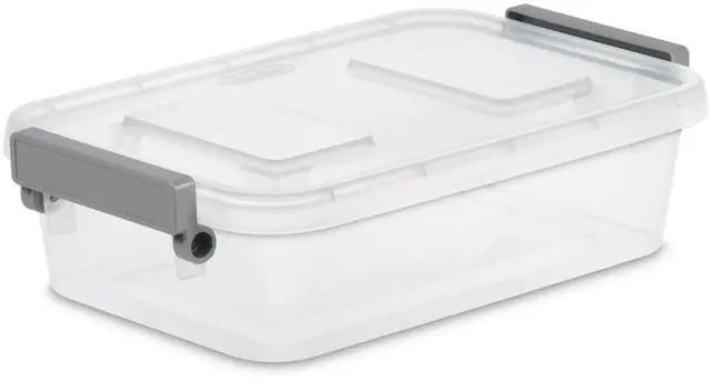 Alt view image 7 of 7 - (2 pack) Sterilite Modular 2.7 Quart Small Latching Storage Bin, Clear Plastic Storage Container with Write-on ID Latches, Gray