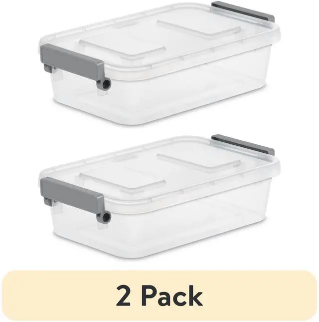 Main image of (2 pack) Sterilite Modular 2.7 Quart Small Latching Storage Bin, Clear Plastic Storage Container with Write-on ID Latches, Gray