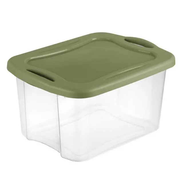 Alt view image 3 of 7 - Sterilite EZ Carry 40 Quart Medium Storage Bin, Clear Plastic Storage Container with Full-Grip Handles, Green