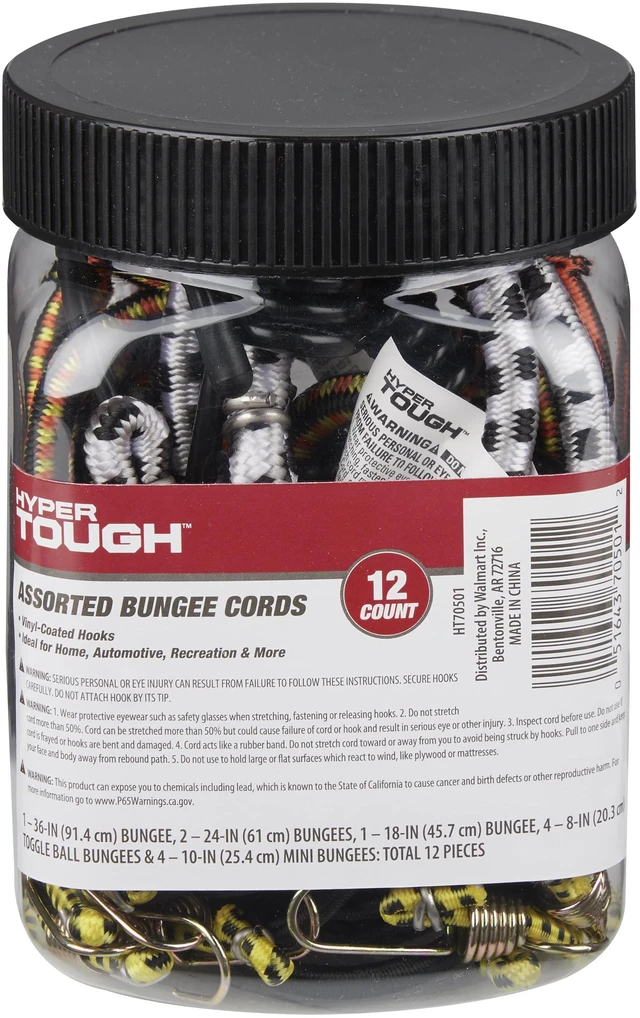 Main image of Hyper Tough Assorted Bungee Cord Set, 12-Count, Sizes from 36in to 8in