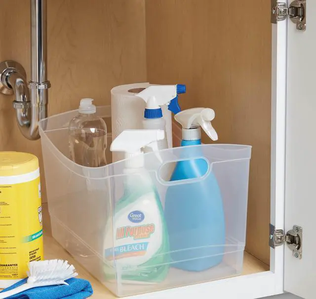 Alt view image 3 of 7 - Mainstays Utility Storage Organizer Bin, Clear Plastic, Built-In Handles, 15 in x 10 in x 9.5 in
