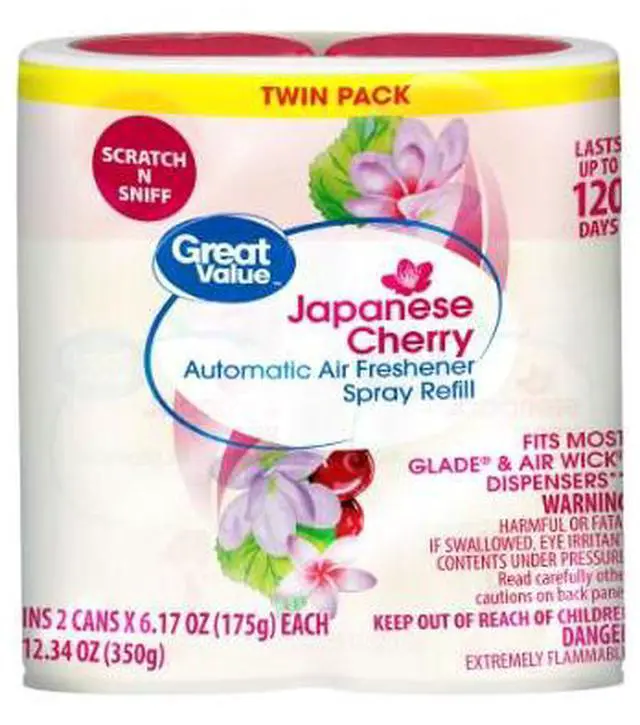 Main image of Great Value Automatic Air Freshener Spray Refill, Cherry Blossom, 2-6.17 oz, 2 Pieces
