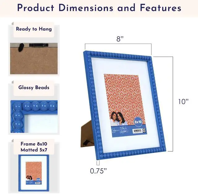 Alt view image 6 of 7 - Mainstays by Becky G. & Alejandra Beaded Photo Frame, Blue Eyes, Fits 5 in x 7 in or 8 in x 10 in Photos