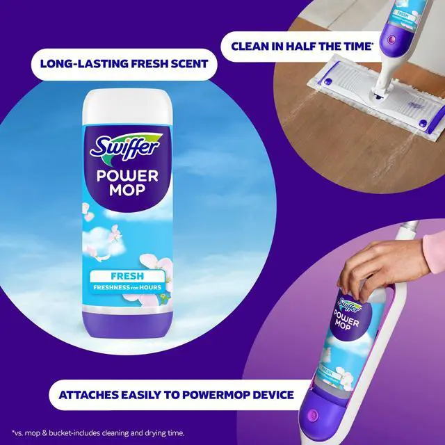 Alt view image 3 of 7 - Swiffer Power Mop Refill Solution, Tile, Vinyl, Laminate, Wood, Floor Cleaner, Fresh, 50.6oz