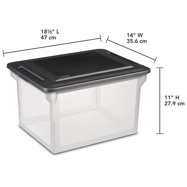 Alt view image 3 of 6 - Sterilite File Box, Clear Plastic Bin with Black Lid, Letter or Legal-sized File Storage, Black