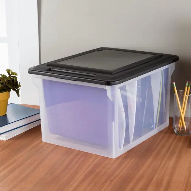 Alt view image 2 of 6 - Sterilite File Box, Clear Plastic Bin with Black Lid, Letter or Legal-sized File Storage, Black