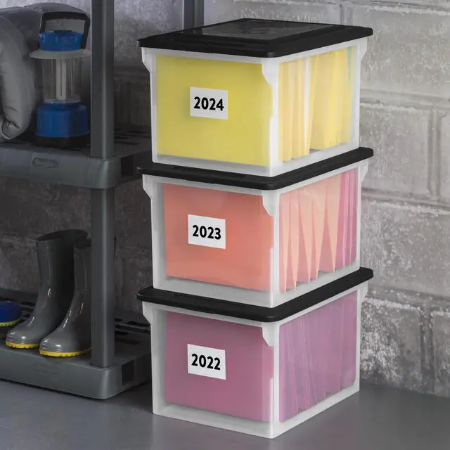 Alt view image 4 of 6 - Sterilite File Box, Clear Plastic Bin with Black Lid, Letter or Legal-sized File Storage, Black