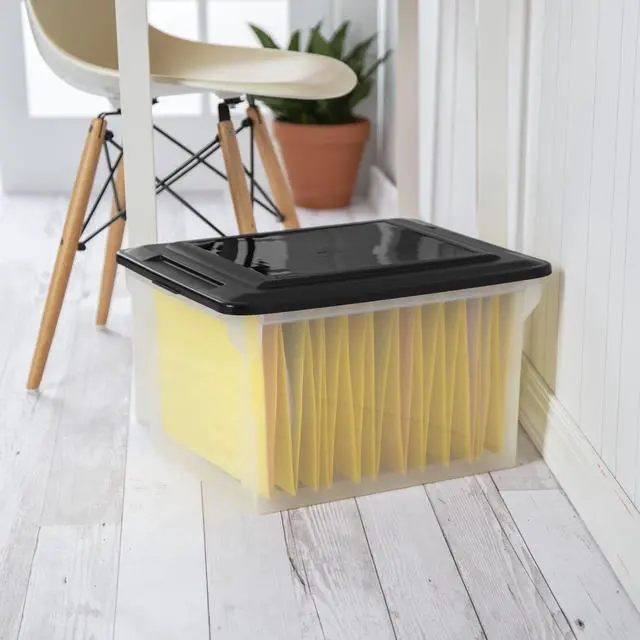Alt view image 5 of 6 - Sterilite File Box, Clear Plastic Bin with Black Lid, Letter or Legal-sized File Storage, Black