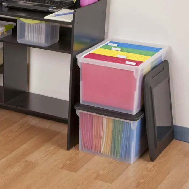 Alt view image 6 of 6 - Sterilite File Box, Clear Plastic Bin with Black Lid, Letter or Legal-sized File Storage, Black