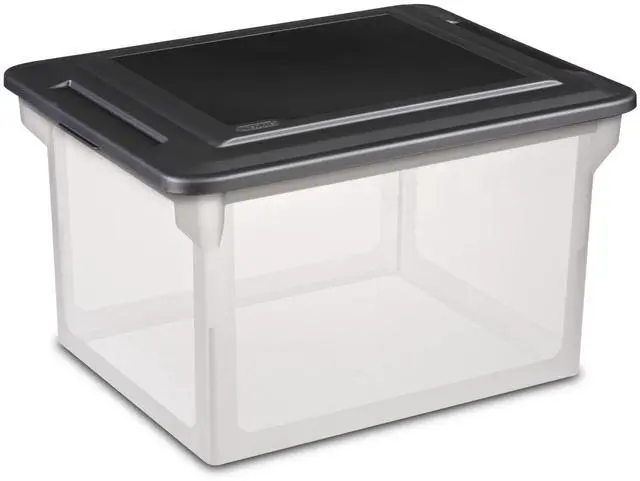 Main image of Sterilite File Box, Clear Plastic Bin with Black Lid, Letter or Legal-sized File Storage, Black