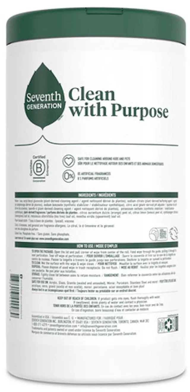 Alt view image 2 of 7 - Seventh Generation Multi Surface All Purpose Cleaning Wipes, Lemon Zest, 70 Count