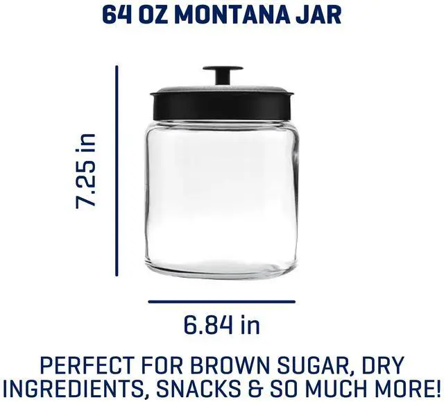 Alt view image 5 of 6 - Anchor Hocking Montana Glass Jar with Black Metal Lid, 64 Ounce, A Practical Choice for Pantry Jar Storage and Display