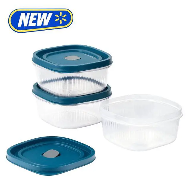 Alt view image 7 of 7 - Mainstays Reusable Square Food Storage Container Set, Plastic, 5-Cup, 3-Pack, 3 Containers with Lids