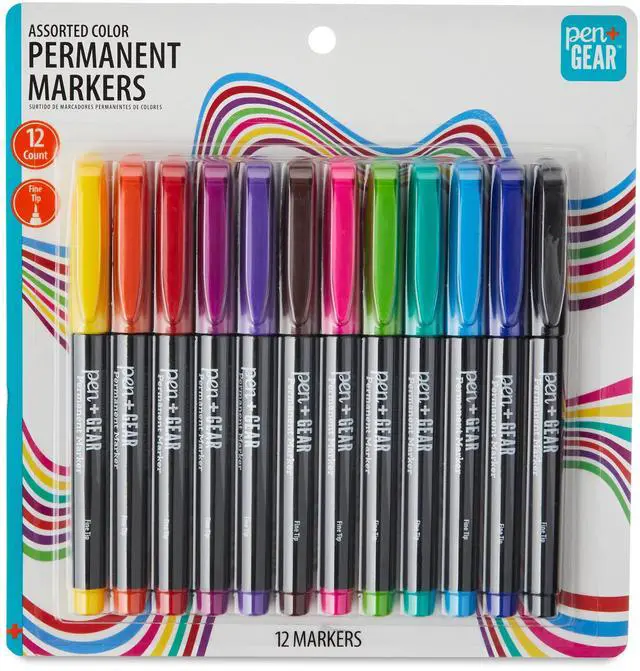 Main image of Pen+Gear Permanent Markers, Fine Tip, Assorted Colors, 12 Count