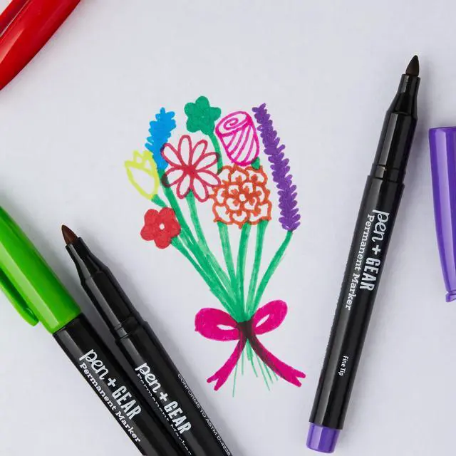 Alt view image 3 of 7 - Pen+Gear Permanent Markers, Fine Tip, Assorted Colors, 12 Count