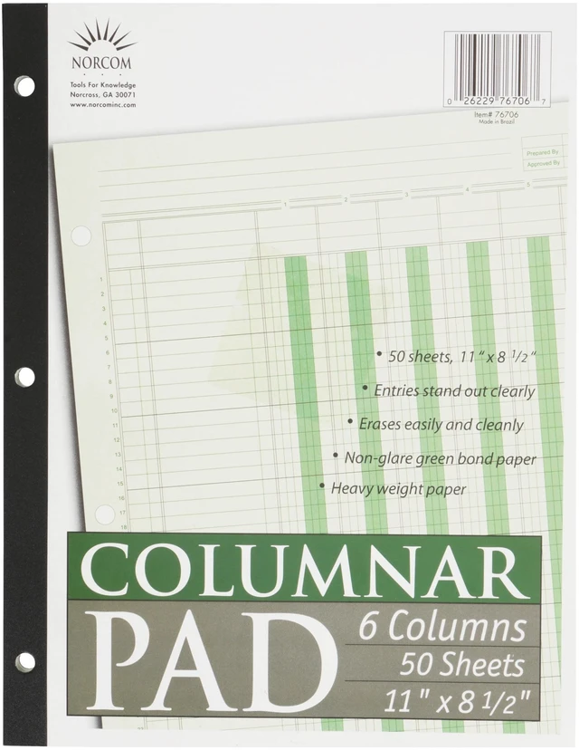 Main image of Norcom Columnar Ledger Pad 6 Columns 8.5" x 11" Letter Size 50 Sheets