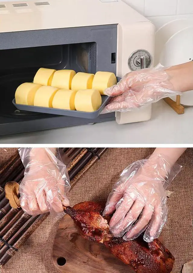 Alt view image 4 of 6 - 400 Count Disposable Polyethylene Plastic Gloves, Food Grade, Clear, Powder Free, Latex Free, One Size Fits Most, for Cooking, Food Preparation, Cleaning