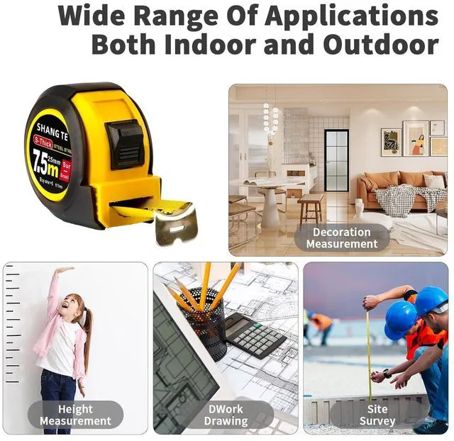 Alt view image 6 of 7 - 25FT Steel Tape Measure, Self-Locking, Retractable, Imperial/Metric Scale