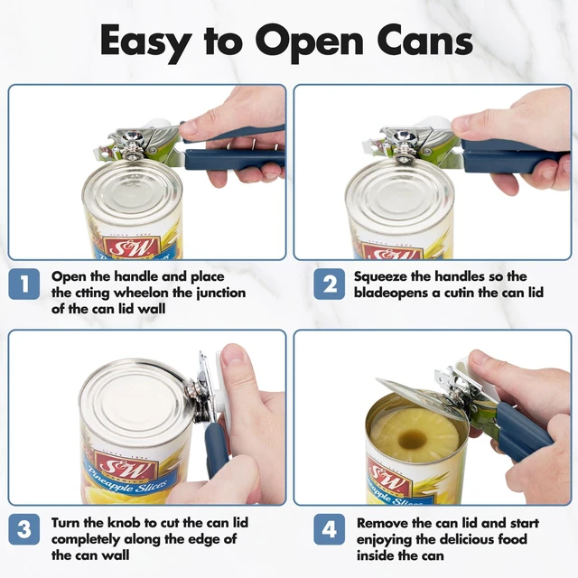 Alt view image 5 of 6 - COKORA Heavy Duty Stainless Steel Can Opener, Handheld Comfortable Non-Slip Handle, Smooth Edge and Bottle Opener, Easy Turn for Seniors, Kitchen, Blue