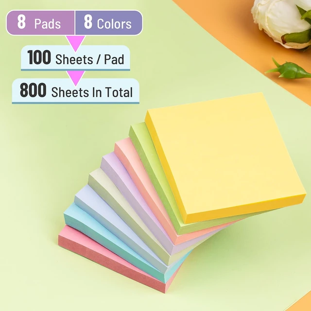 Alt view image 5 of 7 - 3x3 Inches Sticky Notes, 8 Pastel Self-Stick Pads, 800 Sheets, for School Office