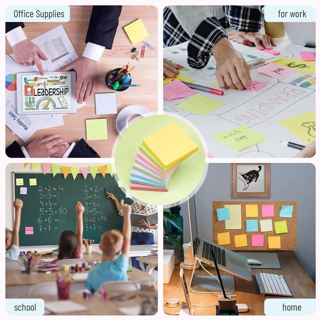 Alt view image 7 of 7 - 3x3 Inches Sticky Notes, 8 Pastel Self-Stick Pads, 800 Sheets, for School Office