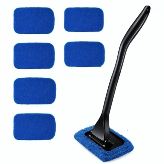 Main image of 6 Pieces Windshield Cleaning Tool, Car Window Cleaner with 5 Reusable Washable Microfiber Pads and Extendable Handle, Auto Interior Glass Squeegee Kit, Green (Blue)