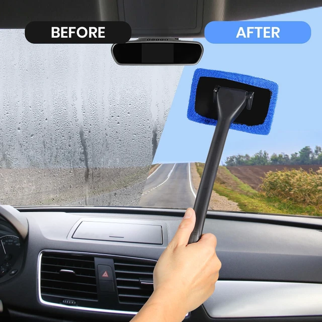 Alt view image 4 of 6 - 6 Pieces Windshield Cleaning Tool, Car Window Cleaner with 5 Reusable Washable Microfiber Pads and Extendable Handle, Auto Interior Glass Squeegee Kit, Green (Blue)