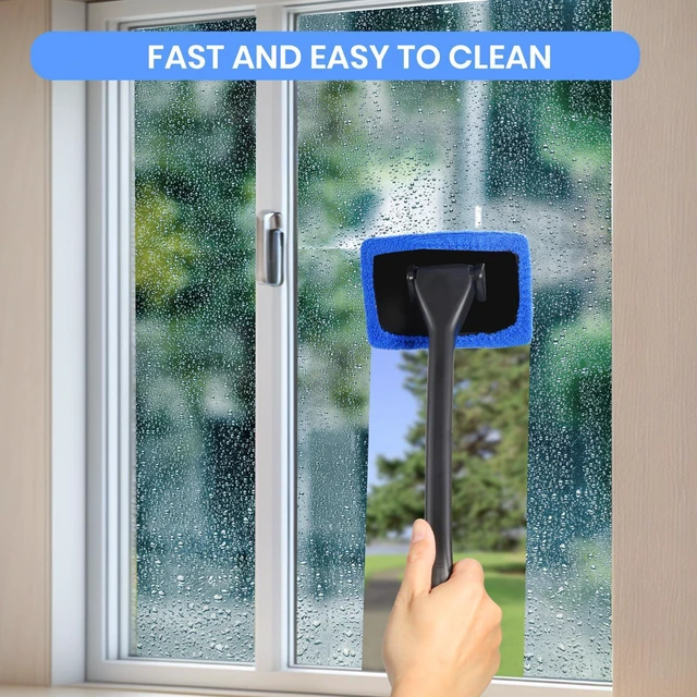 Alt view image 5 of 6 - 6 Pieces Windshield Cleaning Tool, Car Window Cleaner with 5 Reusable Washable Microfiber Pads and Extendable Handle, Auto Interior Glass Squeegee Kit, Green (Blue)