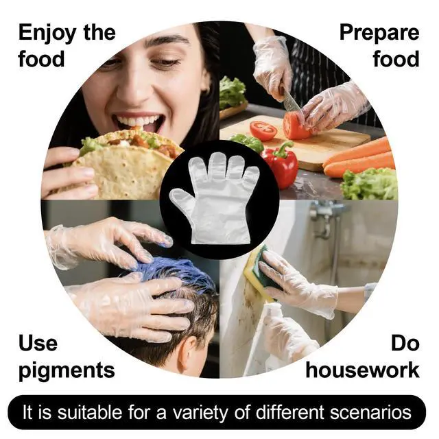 Alt view image 2 of 7 - 400 Count Disposable Plastic Gloves, Food Safe, Latex-Free, Powder-Free - Waterproof Transparent Polyethylene Gloves for Cooking, Cleaning, Food Preparation, Pet Care, Ho