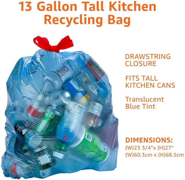 Alt view image 2 of 6 - Amazon Basics Blue Recycled Drawstring Trash Bags, High Kitchen, Unscented, 13Gallon, 60 Count