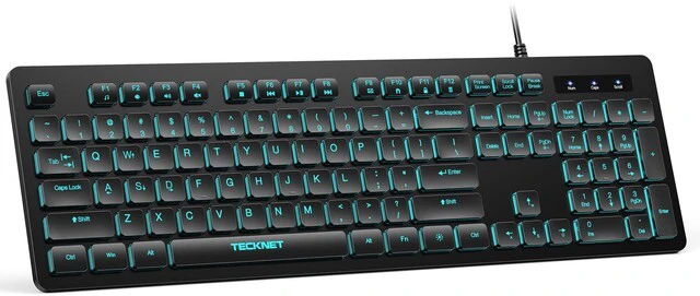 Main image of TECKNET Wired USB Keyboard, Silent, Spill-Resistant, Slim Full-Size Membrane Layout, Plug and Play, RGB Backlight for Office PC/Laptop/Mac