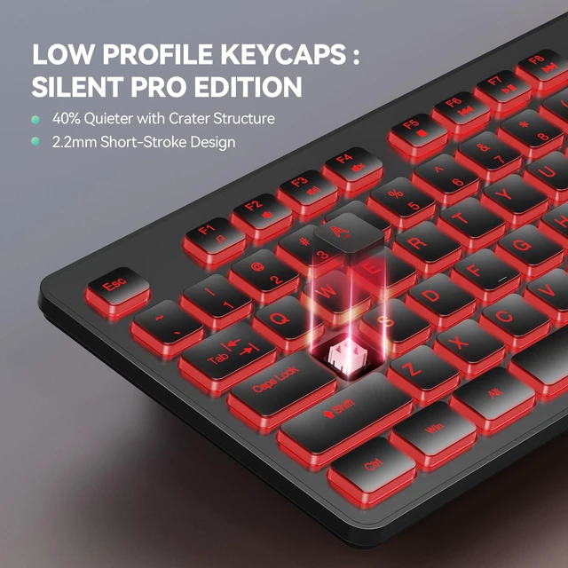Alt view image 4 of 6 - TECKNET Wired USB Keyboard, Silent, Spill-Resistant, Slim Full-Size Membrane Layout, Plug and Play, RGB Backlight for Office PC/Laptop/Mac
