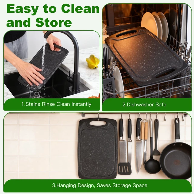 Alt view image 4 of 6 - 5"7.7" Plastic Cutting Board, Food Grade, BPA-Free, Non-Slip Juice Groove, Dishwasher Safe, Double-Sided, Dark Gray