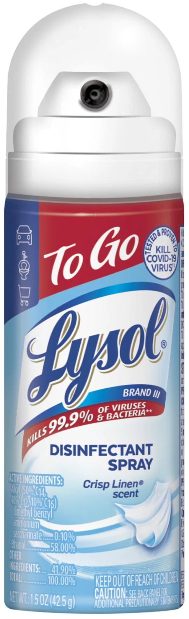 Main image of Lysol To Go Travel Size Disinfectant Spray, Crisp Linen, 1.5fl oz