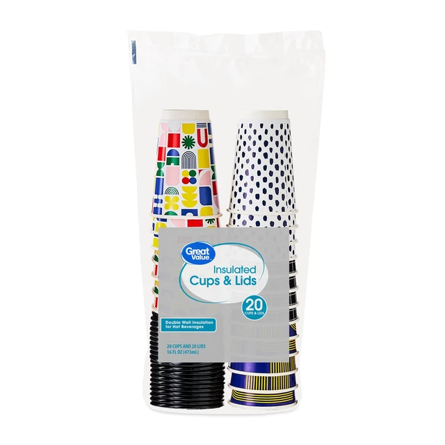 Alt view image 3 of 6 - Great Value Insulated Hot Paper Cups with Lids, 16oz, 20Count