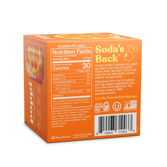 Alt view image 3 of 6 - Poppi Orange Prebiotic Soda 12 fl oz, 4 Pack