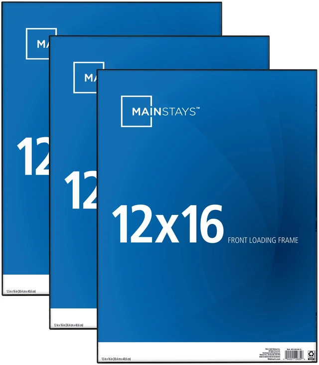 Main image of Mainstays 12x16 Front-Loading Picture Frame, Black, Set of 3