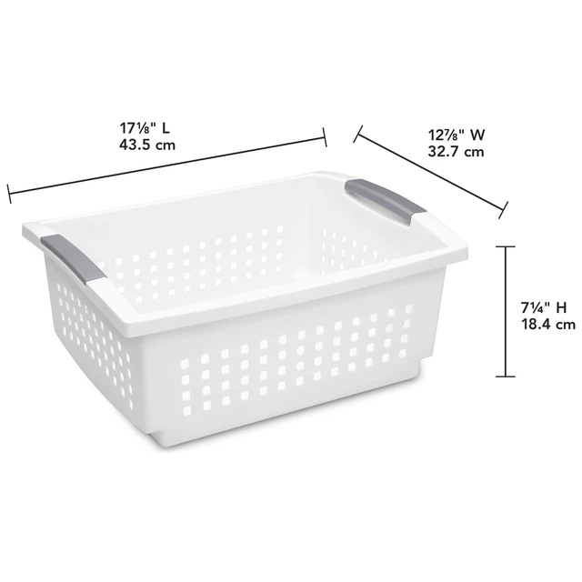 Alt view image 6 of 6 - Sterilite Large Stacking Basket Open Plastic Bin Space Saving Organizers White