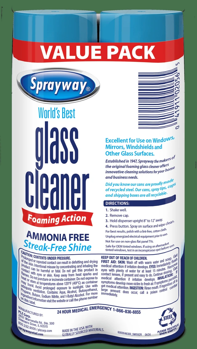 Alt view image 2 of 5 - Sprayway Glass Cleaner Foaming Aerosol Spray 19oz 2-Pack Ammonia-Free Streak-Free Shine