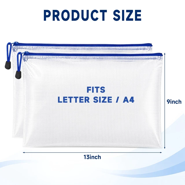Alt view image 4 of 6 - TONOS 2 Pack Large Clear PVC Mesh Zipper Pouch 33.02 x 22.86 cm, Waterproof Document Organizer for Letter/A4 Paper, School Office Classroom Travel Crafts and Puzzles