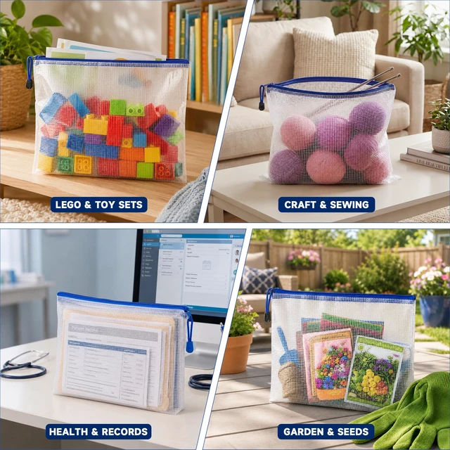Alt view image 5 of 6 - TONOS 2 Pack Large Clear PVC Mesh Zipper Pouch 33.02 x 22.86 cm, Waterproof Document Organizer for Letter/A4 Paper, School Office Classroom Travel Crafts and Puzzles