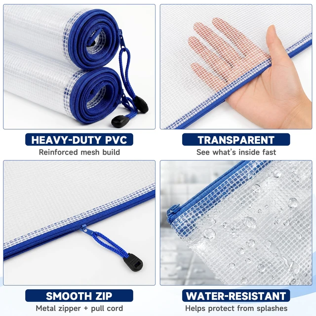 Alt view image 6 of 6 - TONOS 2 Pack Large Clear PVC Mesh Zipper Pouch 33.02 x 22.86 cm, Waterproof Document Organizer for Letter/A4 Paper, School Office Classroom Travel Crafts and Puzzles