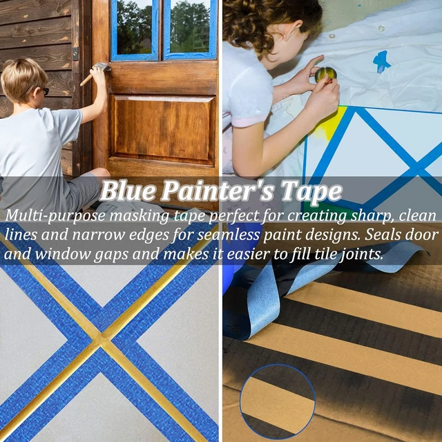 Alt view image 5 of 6 - Blue Painters Tape 0.95in x 22yd 4 Rolls (88 Yards Total) Premium Painter's Masking Tape for Walls, DIY Art, Craft, Decoration, Drafting, Residue-Free, Easy Removal