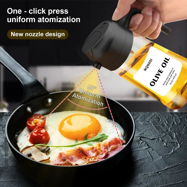 Alt view image 5 of 6 - 2 in 1 Glass Oil Sprayer & Dispenser 16oz/470ml for Olive Oil Cooking, Air Fryer, Salad, Kitchen Gadgets, with Stickers (Black)