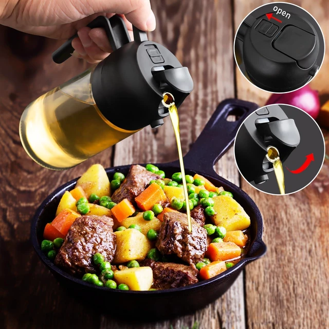 Alt view image 2 of 6 - 2 in 1 Glass Oil Sprayer & Dispenser 16oz/470ml for Olive Oil Cooking, Air Fryer, Salad, Kitchen Gadgets, with Stickers (Black)