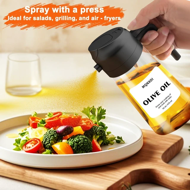 Alt view image 6 of 6 - 2 in 1 Glass Oil Sprayer & Dispenser 16oz/470ml for Olive Oil Cooking, Air Fryer, Salad, Kitchen Gadgets, with Stickers (Black)