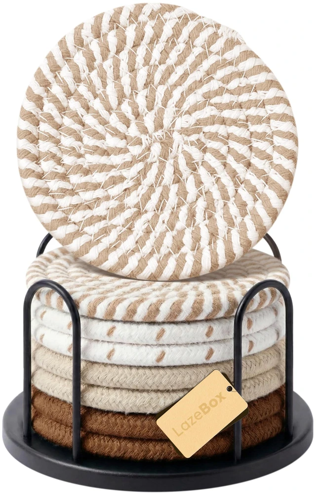 Main image of Lazebox 4 Inch Coasters Set of 8, Non-Slip & Easy to Clean, for Drinks Coffee Table Home Decor